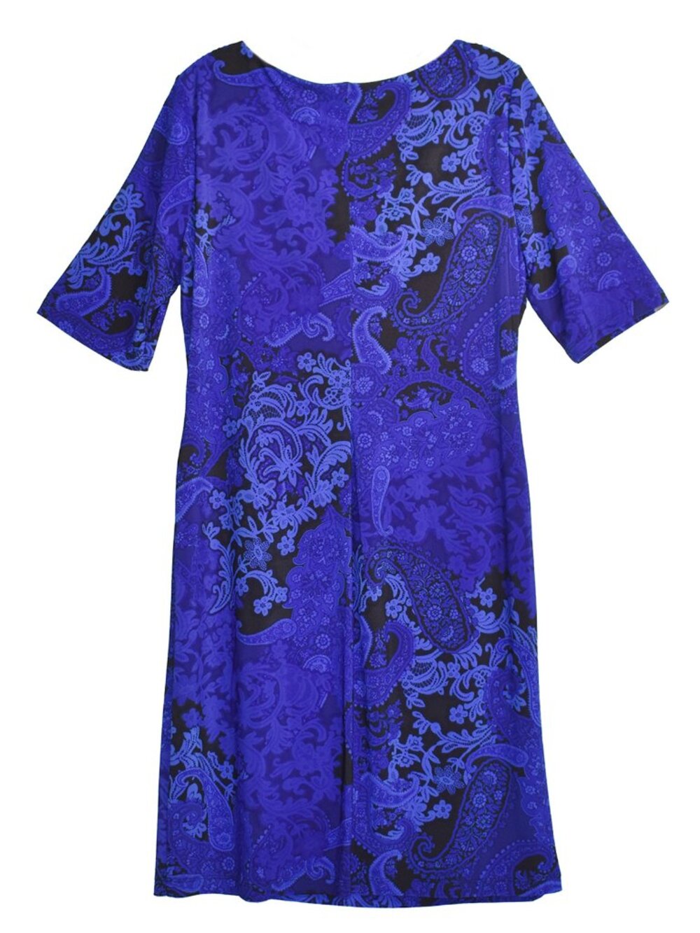 Anne Klein Dress Stretch Cowl Neckline ¾ Sleeve Blue Paisley Lace Print Size 14 - Picture 6 of 7
